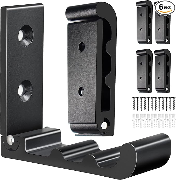 OHIYO 6 PCS Heavy Duty Folding Wall Hooks, Sturdy Black Wall Mounted Hooks for Coats, Towels, Backpacks, Bags, Space Saving Wave Design for Living Room, Bedroom Organization