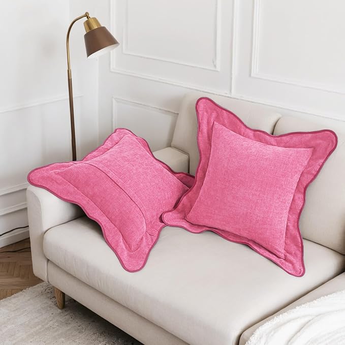 HAUSSY Scalloped Pillow Covers 20x20 Set of 2,Decorative Throw Pillows Cute Aesthetic Preppy Cushion Covers for Couch Bed Living Room,Hot Pink