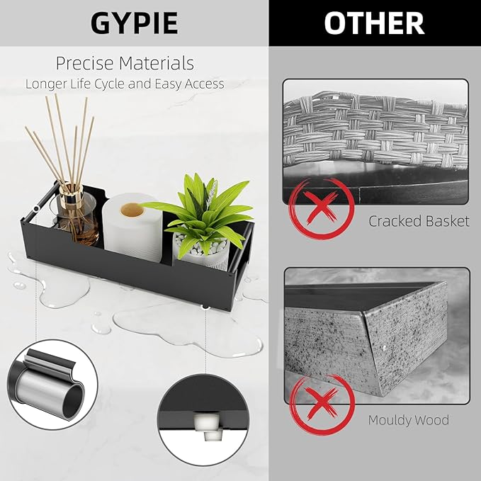 Toilet Tank Basket Topper with Built-In Handle, Back of Toilet Basket for Bathroom, Black