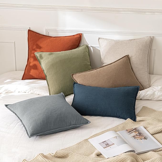 MIULEE Decorative Linen Pillow Covers 18x18 Inch Natural Beige Boho Farmhouse Neutral Christmas Couch Throw Pillows for Bed Pack of 2 Accent Modern Pillowcase Sofa Livingroom Home Decor