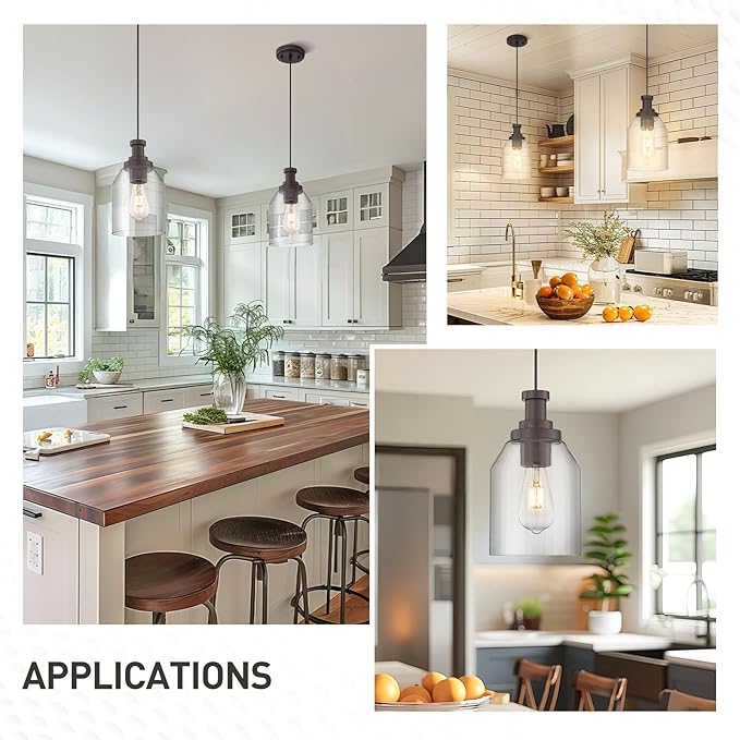 zeyu 2 Pack Farmhouse Hanging Pendant Lights Kitchen, Large Kitchen Pendant Lighting Over Island, Clear Glass Shade, Oil Rubbed Bronze Finish, ZG33M1L-2L ORB