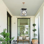 4-Light Outdoor Pendant Lights for Porch 15.7'' Outdoor Chandelier Black & Brushed Brass Exterior Hanging Porch Light Fixtures w/Clear Glass, Waterproof Outside Pendant Lantern for Front Door