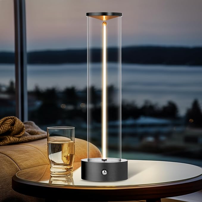 Cordless Portable LED Table Lamp, Modern Nightstand Lights with Filament Magnetic, Three-Level Dimmable Lamp for Gaming, Home Office, Bedroom, Living Room, Kitchen, Bar, Restaurant (Black)