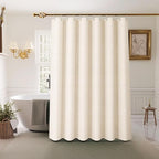 Inhousolu Boho Farmhouse Shower Curtain with Fabric Liner Set, Faux Linen Textured, 14 Metal Hooks Luxury Weighted Hem, Washable Wrinkle Free Bath Curtain for Hotel Bathroom 72" W x 72" L Ivory