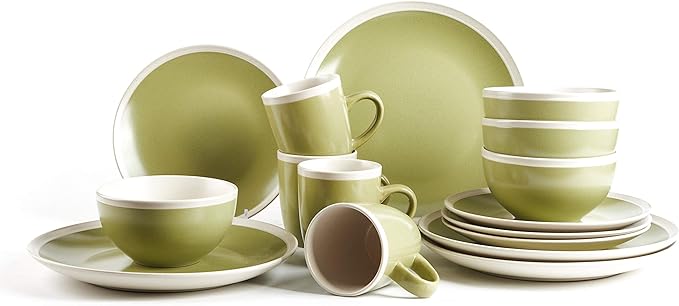 Rock Ridge Speckled Stoneware Dinnerware Set (16pc Set, Beryl and Ivory)
