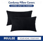 MIULEE Winter Pack of 2 Corduroy Pillow Covers 12 x 20 Inch Lumbar Throw Pillow Covers Black Pillowcases for Sofa Bedroom Couch