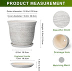 Ceramic Flower Pots - 10 Inch Plant Pot with Drainage Hole and Saucer, Round Planter for Indoor Outdoor, Modern Planters, Large Flower Pot, Home Porch Garden Decor, Plant Lover Gifts, Grey