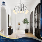 Modern Sputnik Chandelier 8 Lights Large Luxury L41” Mid Century Milk Glass Globe Ceiling Pendant Light Fixture Black Chandeliers for Foyer Staircase Living Dining Room Kitchen