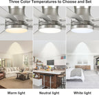 YUHAO 52 Inch Flush Mount Brushed Nickel Ceiling Fan with Light and Remote Control.Noiseless,Dimmable,3CCT,6 Speeds Reversible, Low Profile DC Ceiling Fans for Indoor Use