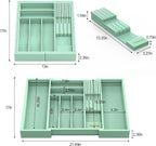 Bamboo Kitchen Drawer Organizer, Expandable Utensil Organizer with Removable Knife Block, Cutlery Tray Holder with Divider, Adjustable Silverware Organizer, Cyan