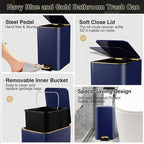Bathroom Sets with Shower Curtain and Rugs Bathroom Accessories Set Navy Blue Bathroom Set,Soap Dispenser & Toilet Brush Holder Set with Stainless Steel Trash Can