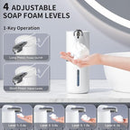 Automatic Foam Soap Dispenser 400ML, Rechargeable Liquid Hand Soap Dispensers Touchless with 4 Adjustable Levels, Motion Sensor Waterproof Wall Mount Foaming Soap Dispenser for Bathroom