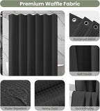 Inhousolu Fabric Shower Curtain Waffle Weave, 230 GSM Heavy Duty, Weighted Hem, 14 Metal Hooks, Water Repellent, Machine Washable, Hotel Spa Luxury Bath Curtain Set, 72 x 72 Inch, Black