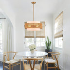 19.7" Rattan Chandelier with Linen Vintage Farmhouse Boho Hand Woven Bamboo Chandelier Light Fixture Modern Drum Wicker Rattan Gold Chandeliers for Dining Room, Kitchen, Living Room,Foyer