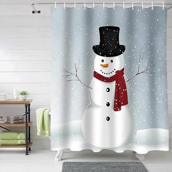 Vandarllin Custom Christmas Snowman Bathroom Shower Curtain,Waterproof Polyester Fabric -Blue Red White-Extra Long 72" x 84"