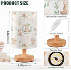 Table Lamp Woodland Animal Fox Bear Squirrel Rabbit Hedgehog Floral Branch Nightstand Lamp with Wood Base Fabric Lamp Shade Bedside Desk Lamp for Living Room Bedroom Kids Room Office
