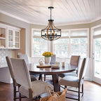 Farmhouse Chandelier for Dining Room 16.9" Wooden Chandelier 4-Light Rustic Candle Chandeliers Modern Faux Wood Vintage Chandeliers Light Fixture for Kitchen Foyer Hallway Entryway Bedroom