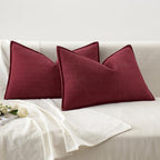 MIULEE Pack of 2 Christmas Burgundy Decorative Lumbar Pillow Covers 12x20 Inch Soft Chenille Luxurious Couch Throw Pillows Farmhouse Cushion Covers with Elegant Design for Sofa Bedroom Home Decor