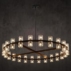 Modern 48 inch Black Round Chandeliers Light Fixture, Crystal Chandeliers for Dining Room, Living Room Chandelier, Wagon Wheel Chandelier Over Table, Suitable for Bedroom,Foyer,Includes Bulb