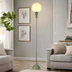 Modern Glass Floor Lamp for Bedroom, 63'' Vintage Mid-Century Floor Lamp with Milky White Frosted Glass Globe Shade for Living Room Corner, Slim Standing Reading Lamp for Office Decor (Pastel Green)