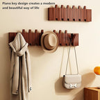 Wall Mounted Piano Key Hanger | Flip Style Hook | Entrance Wall Art Hook, Made of Oak Wood (3 Times Painted, 4 Times Polished) (Walnut, 10Hooks)