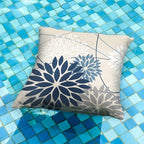 Blue and Gray Floral Pillow Covers 16x16 Set of 2 Outdoor Waterproof White Colored Decorative Throw Pillows Summer Pillowcase Polyester Cushion Case Decor for Couch Patio Funiture Garden Porch 01B16