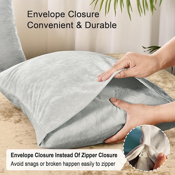 PHF Truly Velvet Pillowcases King Size, No Insert, 2 Pack Ultra Soft Breathable Pillow Shams Covers with Envelope Closure, 20" X 36" Luxury Cozy Warm Fuzzy Flannel, Silver Grey