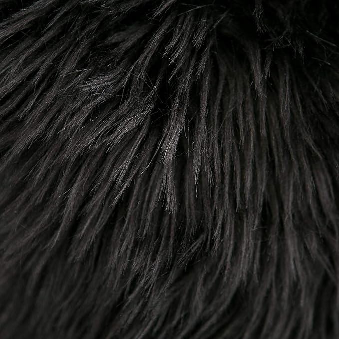WLNUI Set of 2 Black Halloween Decorative Pillow Covers New Luxury Series Merino Style Faux Fur Fluffy Throw Pillow Covers Square Fuzzy Cushion Case for Sofa Bedroom Living Room Home Decor 20x20 Inch