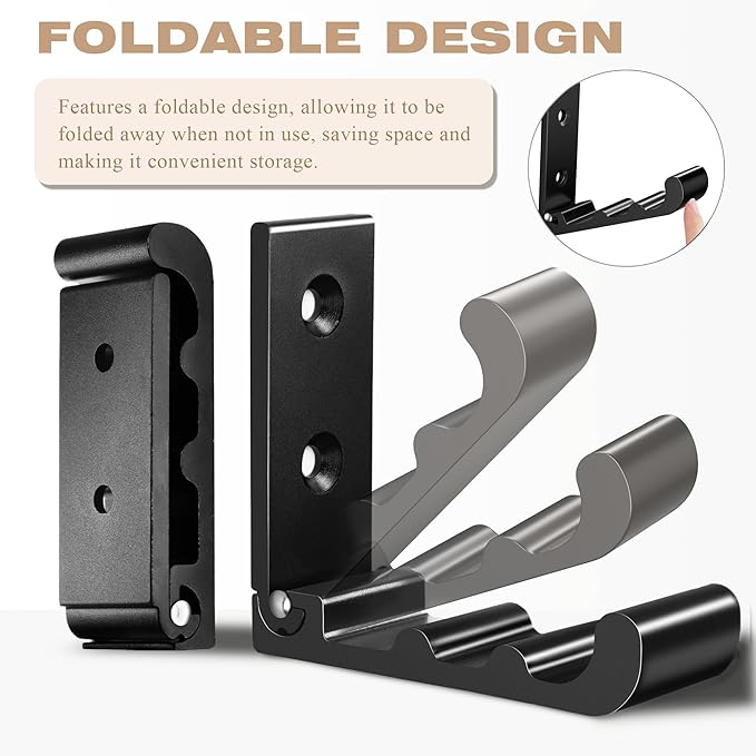 OHIYO 6 PCS Heavy Duty Folding Wall Hooks, Sturdy Black Wall Mounted Hooks for Coats, Towels, Backpacks, Bags, Space Saving Wave Design for Living Room, Bedroom Organization