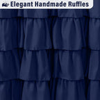 Seasonwood Navy Blue Shower Curtain for Bathroom Ruffle Shower Curtain 72 X 84 Inches Farmhouse Shower Curtains with Buttons & Blue Ruffles