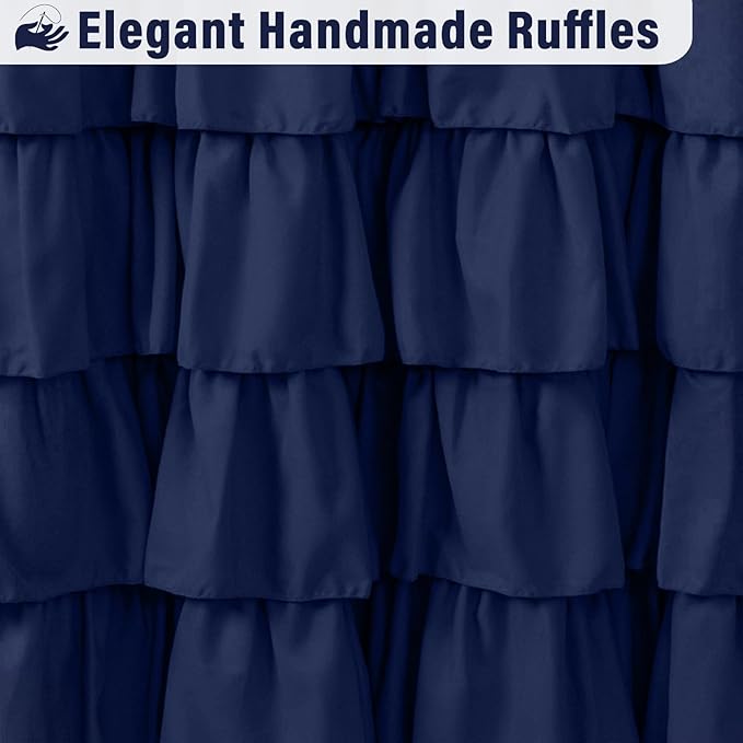 Seasonwood Navy Blue and White Shower Curtain 72 x 72 with Nature Buttons Farmhouse Shower Curtain for Bathroom French Country Style,White and Navy Blue