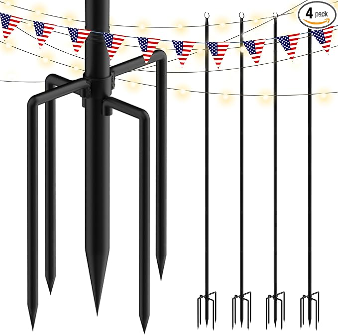 4 Pack 9FT String Light Poles for Outdoor Use, Rustproof Waterproof Metal Poles with Electrophoresis Coating, for Patio, Garden, Backyard, Wedding, Deck, Party