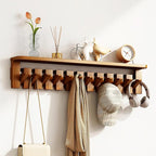 Wall Mounted Piano Key Hanger | Flip Style Hook | Entrance Wall Art Hook, Made of Oak Wood (3 Times Painted, 4 Times Polished) (Tray Walnut, 6Hooks)