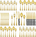 72 Pcs Gold Silverware Set with Steak Knives, Stainless Steel Flatware Cutlery Set Service for 12, Kitchen Tableware Set, Utensil Set for Home and Restaurant, Knives Forks Spoon Set, Dishwasher Safe