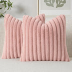 MIULEE Faux Fur Decorative Throw Pillow Covers 16x16 Inch Set of 2, Modern Spring Home Decor Soft Plush Couch Pillows Cozy Fluffy Cushion Covers for Sofa Bed Blush Pink