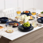 Vicrays 12-Piece Ceramic Dinnerware Set, Dinner Plates, Salad Plates & Cereal Bowls, Dish Set for 4, Microwave, Oven & Dishwasher Safe, Scratch Resistant, Blue