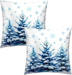 Winter Wonderland Pillow Covers 22x22 Inch Snowy Pine Tree Forest Throw Pillow Cover Set of 2 Blue Snowflake Decorative Pillows Cushion Case for Sofa Couch Bed Xmas Holiday Decor