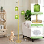 Glass Floor Lamp for Living Room,3-Light Gold Boho Flower Floor Lamp for Bedroom,Farmhouse Standing Lamp Tree Floor Lamps Vintage Retro Brass Tall Lamps for Bedroom,Office,Corner(LED Bulbs Included)