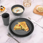 Grey Cups and Plates Sets for Kitchen Plates and Bowls Set, Dishware Sets for 8 Kids Plate Non Toxic Unbreakable and Lightweight,32pcs Halloween Plastic Dinnerware Set, Dishwasher and Microwave Safe