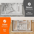 Lifewit Silverware Drawer Organizer, Expandable Utensil Organizer for Kitchen Drawers, Adjustable Cutlery and Flatware Tray, Plastic Spoons Forks Knives Holder Storage Dividers, Large, White