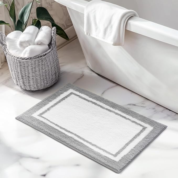 GRANNY SAYS Microfiber Bathroom Rugs Non Slip Washable, Water Absorbent Bathroom Mats for Tub Non Slip, Soft Bath Mats for Bath Floor & Shower, Long Bath Rug, 20" x 32", Grey Rug