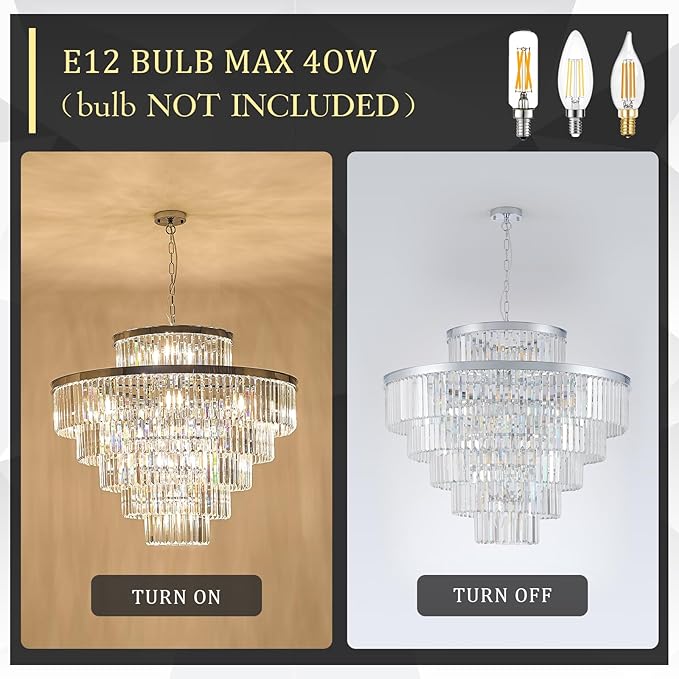 23 Lights Large Crystal Chandeliers 36" Modern Chrome Luxury Chandelier for Foyer Staircase Chandeliers 6 Tiers Round K9 Ceiling Pendant Lighting Fixture for Living Dining Room