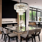12 Lights 23.64" Black Modern Crystal Chandelier Crystal Pendant Ceiling Light Fixture 3-Tier Hanging Lighting for Dinning Room Bedroom Living Room Foyer