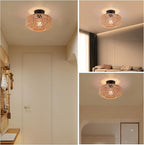 Boho Rattan Ceiling Light Fixture, Mini Rattan Chandelier Lighting Fixture, Hand Woven Ceiling Light Fixtures for Hallway Bedroom Kitchen Entryway Living Room
