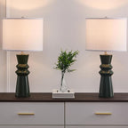 24.75" Green Lamps Set of 2 for Living Room, Ceramic Green Table Lamps for Bedroom Set of 2, Dark Green Bedside Lamp for Nightstand, Retro Table Lamp Set 2 for Buffet, Home Office
