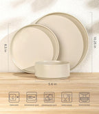 TheTerra Ceramic Dinnerware Sets for 8, 24 Pieces Handmade Reactive Glaze Plates and Bowls Set, Scratch Resistant Dish Set, Oven & Microwave & Dishwasher Safe, Ice Cream