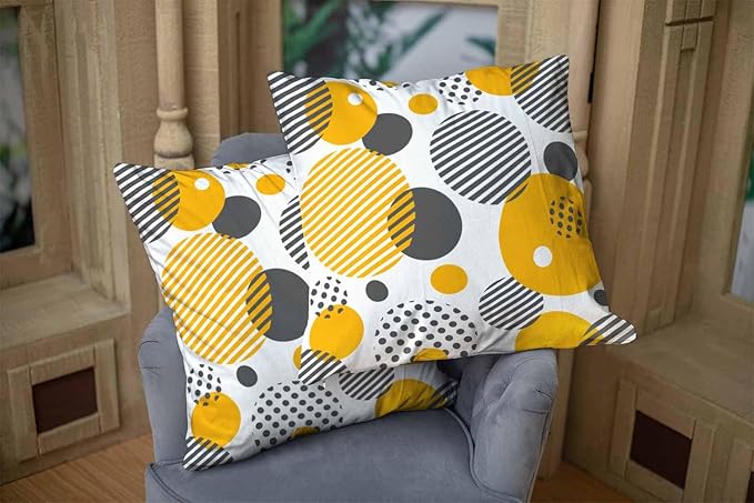 CAPSCEOLL 2PCS White Zipper Pillow Cases 20X20Inch Stripe Yellow Gray Abstract Black Circle Geometric Pillow Cover for Bedroom Sofa Living Room