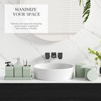 Bathroom Accessories Set, 6-Piece Resin Green Bathroom Set with Toothbrush Holders, Soap Dispenser, Vanity Tray, Tumbler, Cotton Swab Jars, Modern Bathroom Organizer for Small Spaces