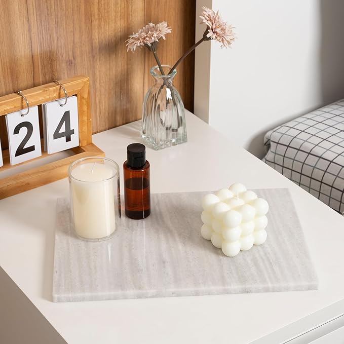 Natural Marble Cutting Boards for Kitchen - 12" x 8" Multi-Purpose Pastry Marble Tray Cheese Board Marble Slab for Counter, Bathroom Perfume Tray Jewelry Candle Plate (Nestos)