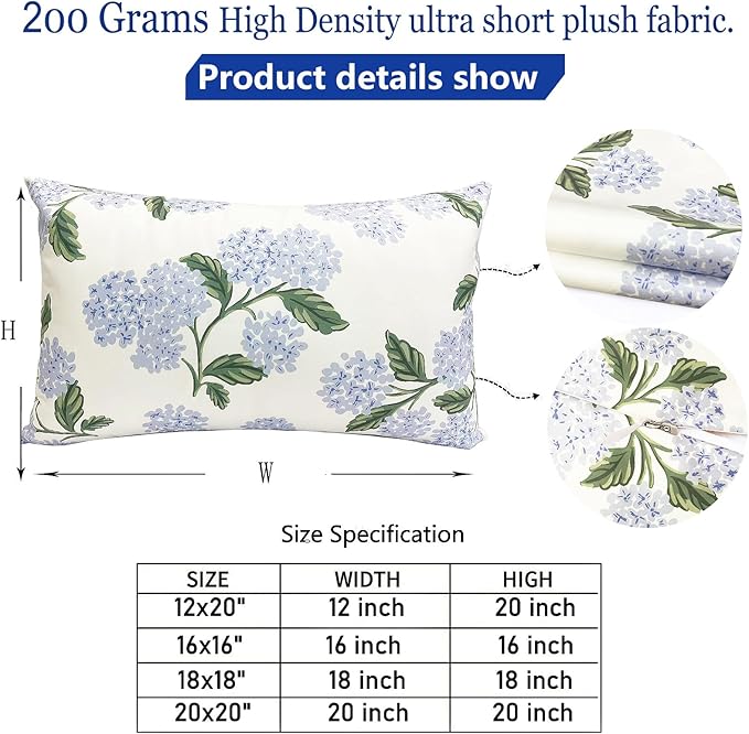 Decorative Throw Pillow Covers Set of 2 White Hydrangea Pillow Covers 12x20 inch Super Soft Short Plush Square Floral Throw Pillows,Farmhouse Outdoor Pillow Covers for Couch Living Room
